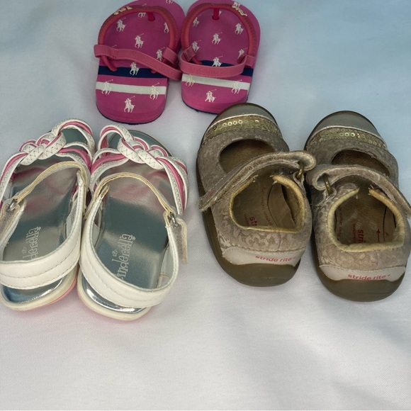 Toddler Girls Shoes Sandals Lot, Sz 4T, Size 4 Polo Flip flops, 4W Stride rite - Picture 4 of 9